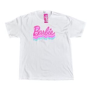 Fruit of the Loom Barbie Women's White Pink Neon T-Shirt Barbiecore Large